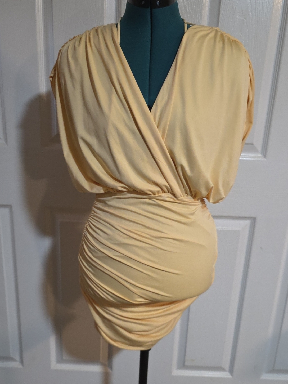 Fashion Nova Rosalia Ruched Mini Dress In Pale Yellow